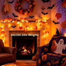 Home Maple Leaf Garland With Lights, Maple Leaf String Lights, Battery Powered (Batteries Not Included), Thanksgiving Halloween Autumn Decoration, Indoor And Outdoor Use - Warm White - View 8