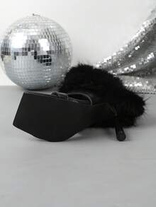 Autumn/Winter Niche Long Fur Ankle High Heel Sandals Boots Women Square Toe Single Strap Stiletto Heel Slimming Short Boots - Black - View 4