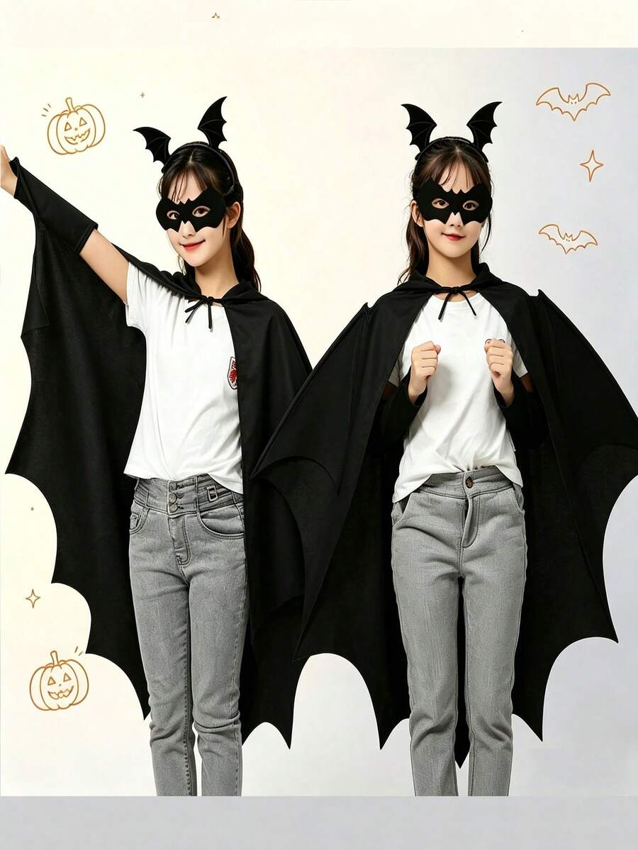Halloween Bat Wing Cape Mask, Unisex With Hood And Without Hood, Holiday Party, Cosplay, Performance Costume - Multicolor - View 1