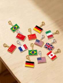 TEAMER 1pc/Pack Colorful National Flag Pattern Square Pendant Commemorative Gift Handmade DIY Accessory Can Be Used As Keychain, Bag Charm, Jewelry Accessory - Fashion Series - View 1