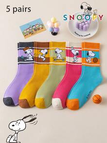 1/5/10 Pairs Snoopy Colorblock Striped Mid-Calf Sports Socks, Cute Cartoon Christmas Puppy Winter Socks For Men - Multicolor - View 10