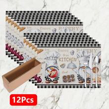 1pc/4pcs/6pcs, Pattern Printed Linen Placemats, Rectangular Table Mats, Washable, Easy To Clean, Plate Mats, Bowl Mats, Western Style Placemats, Suitable For Kitchen, Dining Room, Family Gatherings, Coffee Table And Daily Table Decor - Multicolor - View 12