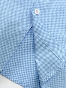 WAIT HIM Men's Business Casual Plaid Colorblock Long Sleeve Dress Shirt - Blue and White - View 6