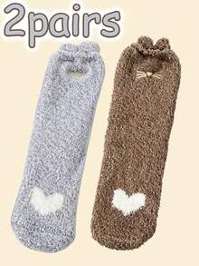 1/2/5 Pairs Cute Cat Paw & Small Ear Design Women's Warm Mid-Calf Socks, Thick Long Socks, Floor Socks, Suitable For Daily Wear And Gifting - Multicolor - View 13