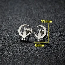1 Pair Stainless Steel Moon Cat Stud Earrings Dainty Hollow‑Out Kitten On Crescent Moon Tiny Ear Jewelry Cute Daily Accessories For Women Girls - GED162 - View 2