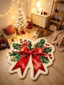 1pc Christmas Red Bow Decor Rug, Doormat, Small Rug, Welcome Mat, Carpet, Floor Mat, Outdoor Doormat, Kitchen Rug, Home Decor, Front Door Mat, Area Rug, Outdoor Mat, Home Decor, Area Carpet, Garden Rug, Washable Rug - Multicolor - View 2