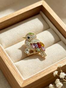1pc Cute Bird Brooch, European And American Style, Colorful Arrow Flower Accessory, Suitable For Men And Women Suits Daily Wear, Holiday Gift - Gold - View 3