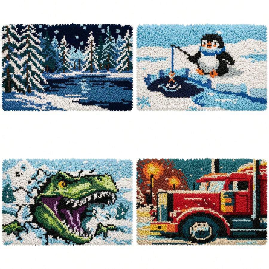 Latch Hook Kit For Adults & Beginners. Includes Mesh Base, Thread & Hook. Cold Winter Series. Great For Cross Stitch & Sofa Decor. Perfect Holiday Gift. Home, Garden Or Office. 39x57cm/15.3x22.44in.