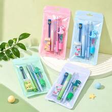 1 Set 6pcs Cute Pencil Eraser Ballpoint Pen Gift Student Cartoon Stationery Set - Multicolor - View 6
