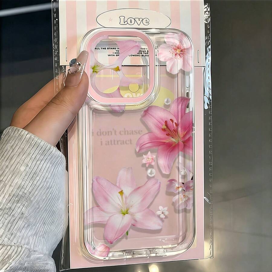 1件 粉色蝴蝶與花卉圖案 新款個性化框架 2合1 透明全包覆 TPU 防震時尚手機殼,適用於 iPhone 11 12 13 14 15 16 17 Pro Max - 彩色 - 查看 1
