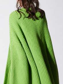 Women's Autumn/Winter Casual Minimalist Solid Color Loose V-Neck Cardigan Jacket - Green - View 2