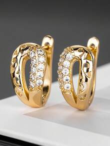 1 Pair Elegant Cubic Zirconia Hoop Earrings, Women's Wedding Anniversary Accessory Gift - 1# - View 1