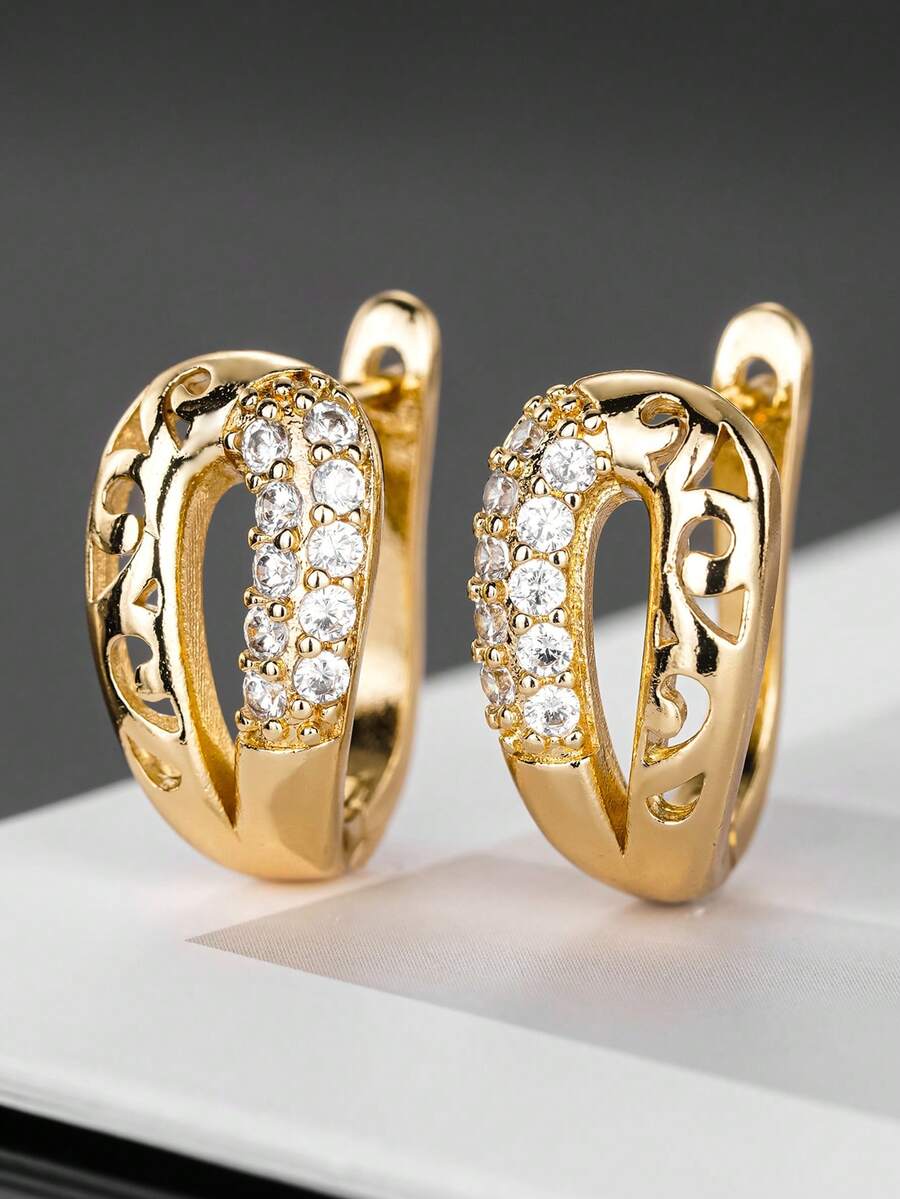 1 Pair Elegant Cubic Zirconia Hoop Earrings, Women's Wedding Anniversary Accessory Gift - 1# - View 1