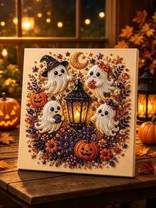 1Pc Halloween Pearl Painting Kit - Creative Ghost-Themed Craft, Frameless, Ideal For Adult Hobbyists, Home Decor, And Holiday Gifts - Multicolor - View 3