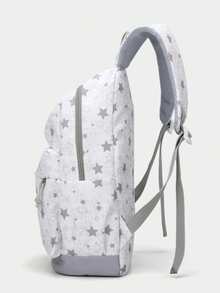 SHILAN 星星印花清新風女款大容量學生背包 透氣加厚肩帶 輕量日常休閒雙肩包 - 彩色 - 查看 2