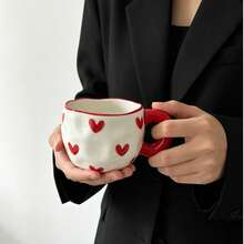Coffee Mugs, Ceramic Cups Suitable For Coffee, Tea, Cocoa, Cappuccino, Latte And Milk, Large Handle Design, Suitable For Microwave And Dishwasher, Handmade Ceramic Coffee Cup & Saucer Set, Couple Heart-Shaped Gift Ceramic Cup & Saucer - Heart-shaped Cups and Saucers - View 10