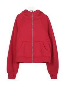 Lululemon Women's Scuba Full-Zip Hoodie Classic Hooded Jacket Fit Track Jacket Full Zip Outerwear Breathable Warm Athletic Sweatshirt With Thumbholes - 中國紅 - 查看 1