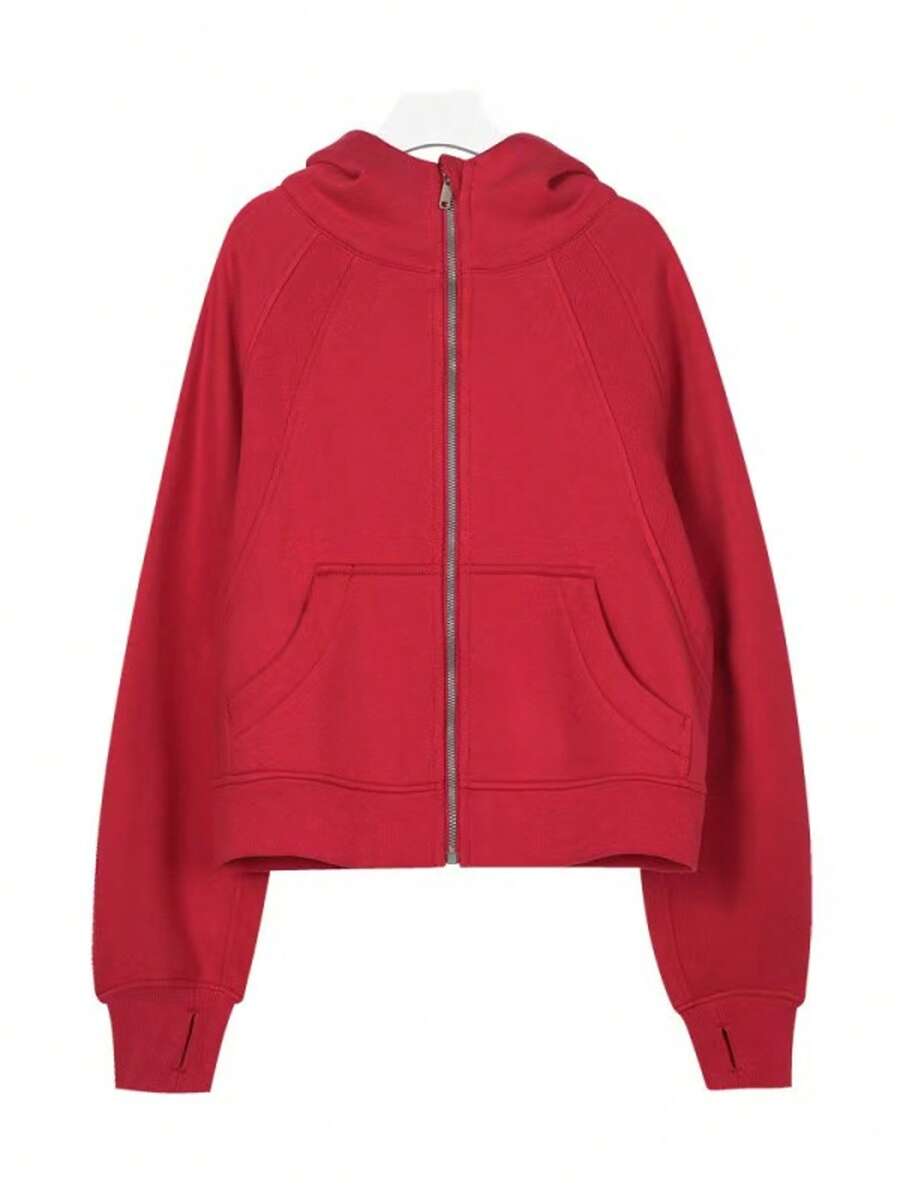 Lululemon Women's Scuba Full-Zip Hoodie Classic Hooded Jacket Fit Track Jacket Full Zip Outerwear Breathable Warm Athletic Sweatshirt With Thumbholes - 中國紅 - 查看 1