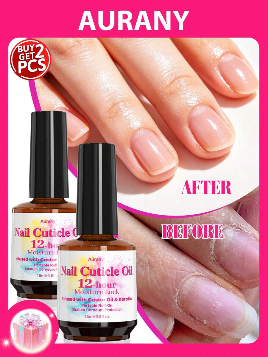 AURANY 15ml Cuticle Oil, Nail Strengthener & Nail Repair Oil For Weak, Brittle & Thin Nails, Moisturizing Care For Dry Cuticles, Helps Reduce Peeling & Splitting, Fast Absorbing, Daily Nail Care, Home Manicure, Self Care, Beauty Gift For Women
