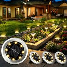 1PC Solar Disc Ground Light, Stainless Steel Shade Warm White LED In-Ground Light, Auto Light Sensor Outdoor Landscape Lamp For Garden, Lawn, Pathway, Driveway, Yard And Stairs - Solar Ground Lights Warm White - View 2
