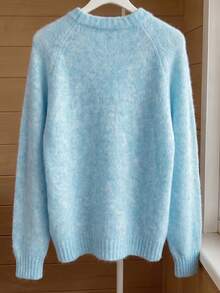 Cardigan Rajut Lembut Warna Biru Muda dengan Kancing Depan, Leher V, dan Bahu Jatuh untuk Wanita, Gaya Y2K Chic Kasual, Cocok untuk Kembali ke Sekolah, Acara Homecoming, Natal, Musim Gugur, dan Musim Dingin. - Biru - View 3