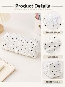 1pc Large Capacity Polka Dot Stationery Bag & Makeup Bag: Korean Style Pencil Case | Minimalist & Portable, Suitable For Girls, Back To School, First Day Of School - Multicolor - View 4