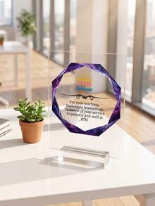 1pc Personalized Award Plaque With Stand, Custom Logo And Text Octagon Marble Pattern Trophy, Customizable Desktop Honor Plaque For Corporate Employee Appreciation, Retirement, Award Ceremony Souvenir - Multicolor - View 2