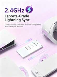 VR P10 Wireless Gaming Headset, Low Latency Bluetooth Earbuds, 2.4GHz + Bluetooth Dual-Mode Connection, Compatible With Switch/PS5/PS4/PC/VR, 30ms Ultra-Low Latency, Long Battery Life, White Gaming Headset - View 6