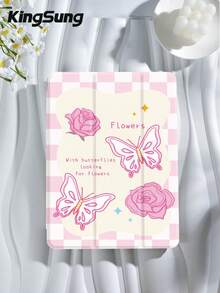 Kingsung Check & Butterfly Pattern Acrylic Tablet Protective Case,Built-In Pen Slot, Compatible With Pad Mini6/Mini7/9.7/10.2/10.9/Pro 11,Pad Air 8(M4)2026(11-Inch),Pad 10 2022(10.9-Inch),Pad 11(A16) 2025(11-Inch) Etc Models. - Multicolor - View 2