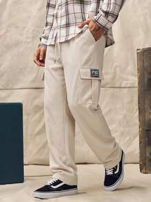 Norleigh 1pc Men's Casual Sports Cargo Pants, Loose Straight Fit, Wrinkled Texture, Suitable For Home And Outdoor Activities, Also Can Be A Gift For Couples - Apricot - View 1