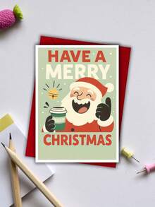 1Set Funny Santa Christmas Card With Envelope - Humorous Vintage Holiday Note For Coffee Lovers, Friends, Coworkers, And Family. Cute Xmas Postcard To Spread Holiday Cheer And Laughter - Sets - View 5