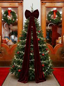 1pc Oversized Burgundy Velvet Christmas Bow, Giant Hanging Ribbon Tree Topper With Long Tails, Decorative Bow For Wall Backdrop Wedding Birthday Holiday Party Photo Prop Decoration - Multicolor - View 8