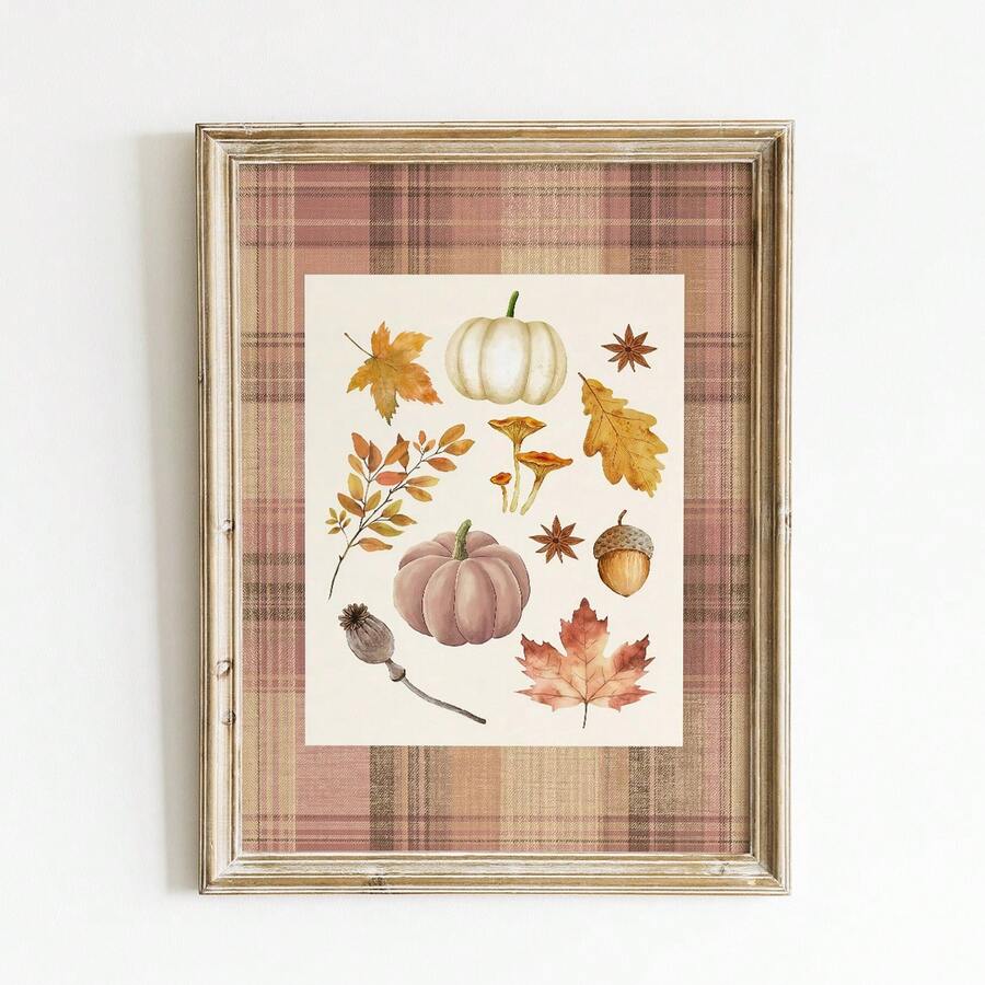 1pc Frameless Rustic Fall Plaid Pumpkin Harvest Wall Art Dorm Gift - Multi-color - View 1