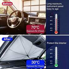 Car Sun Shade, Windshield Sunshade, Heat Insulation, Foldable Car Sun Curtain, Summer Car Interior Cooling Device, Block UV Rays, Protect Car Interior And Prevent Aging, Universal Design, Space-Saving, Foldable Easy To Install And Store, Suitable For Sedan/SUV/MPV - A - View 4
