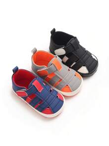 Spring/Summer Unisex Infant Shoes, 0-1 Year Soft Sole Casual Fashion Infant Sandals, Hollow Design Hook & Loop Walking Shoes For Indoor And Outdoor - Grey - View 1