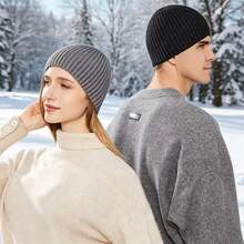 1pc Wide Ribbed Solid Color Plain Straight Edge Unisex Knit Beanie Hat, Breathable Comfortable Skull Cap, Suitable For All Seasons - Multicolor - View 3