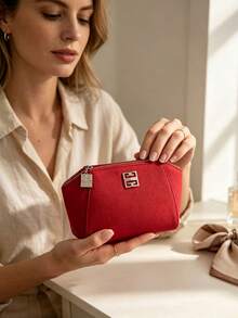 Givenchy Parfums Red 4G Logo Cosmetic Pouch Portable Travel Zipper Makeup Storage Bag - Rose Red - View 4