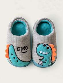 1 Pair New Cartoon Dinosaur Kids Slippers, Suitable For Autumn/Winter, Indoor Warm Thickened Soft Sole Baby Plush Slippers - Grey - View 10