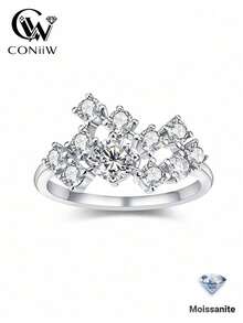 ConiiW S925纯银莫桑石戒指，星空风格，优雅奢华女士戒指，珠宝礼品，适合婚礼、派对、圣诞节、万圣节、周年纪念日等各种场合，周年纪念礼物 - 銀色 - 查看 13