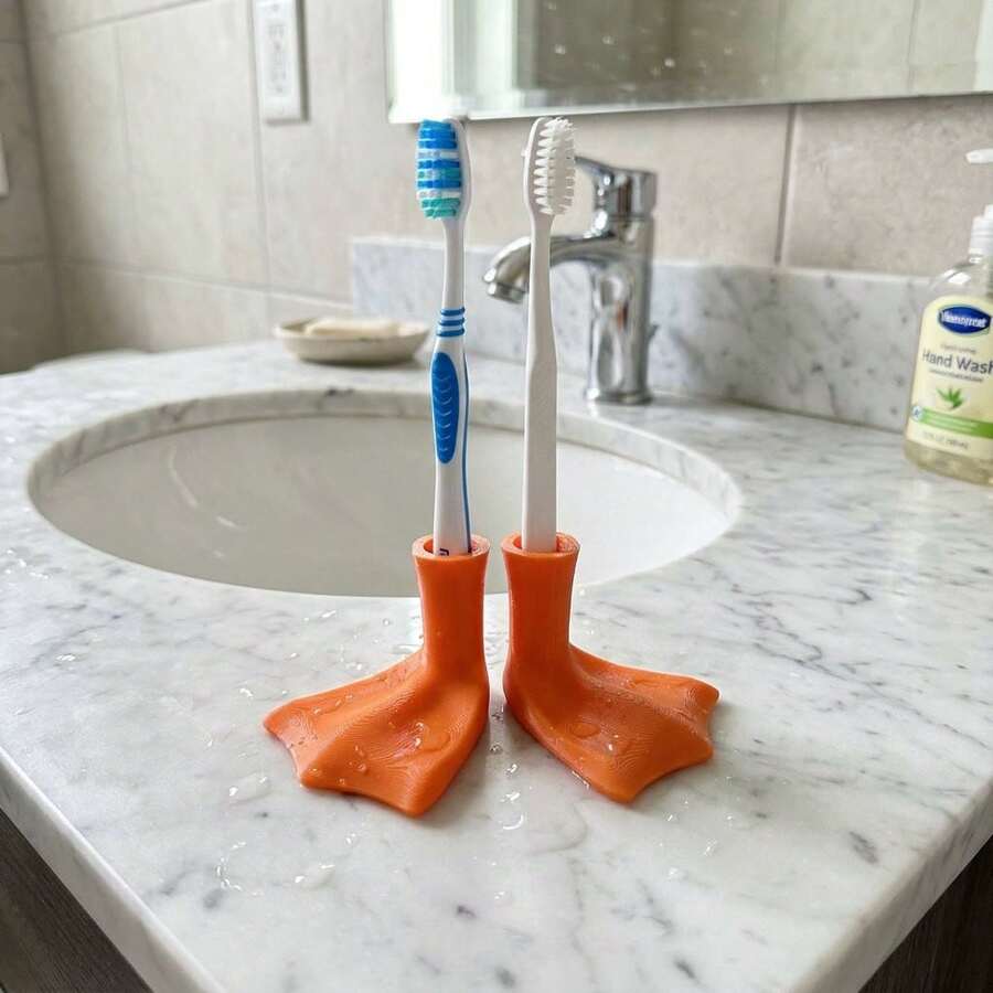 1/2pcs Cute Duck Foot Shaped Bathroom Multi-Function Storage Rack, Toothbrush Holder, Multi-Function Drainage Storage Organizer Rack, Bathroom And Kitchen Desktop Storage Organizer Rack - Multicolor - View 1