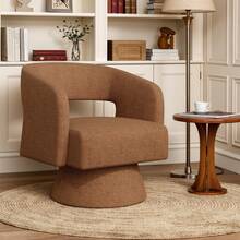 Nalupatio Swivel Barrel Accent Chair,Oversized Upholstered Round Swivel Chair With Wooden Base,Modern Luxury 360 Degree Swivel Vanity Chair For Bedroom Office Living Room,Brown-Chenille - Brown-chenille - View 14