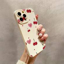 Cherry Heart Pattern Printed TPU Matte Anti-Drop Phone Case Compatible With Apple  Models 16/11/12/13/14/15 Pro/15 Plus/15 Pro Max/7 Plus/8 Plus/X/Xs Max/Xr/11 Pro/12 Pro/13 Pro/14 Pro/12 Mini/13 Mini/11 Pro Max/12 Pro Max/13 Pro Max/14 Pro Max/14 Plus/6/6 Plus/7/8/16 Pro/16 Plus/16 Pro Max. - 古董白 - 查看 3