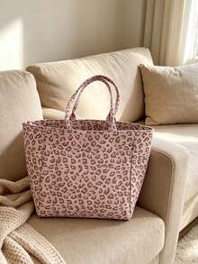 Pink Leopard-Print Tote Bag With Matching Cosmetic Pouch And High-Capacity Shoulder Shopping Bag;Suitable For Shopping, Trips.For Teachers' Day,Partie - Multicolor - View 4