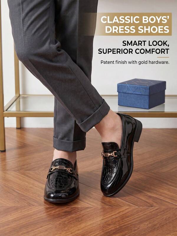 1 Pair Boys British Style Loafers/Oxford Shoes, Children's Black Formal Dress Shoes, Party Wedding Shoes, Fashion Pointed Toe Flat Shoes, Back To School Campus Shoes, Suitable For Boys Business Casual, Performance, Gathering