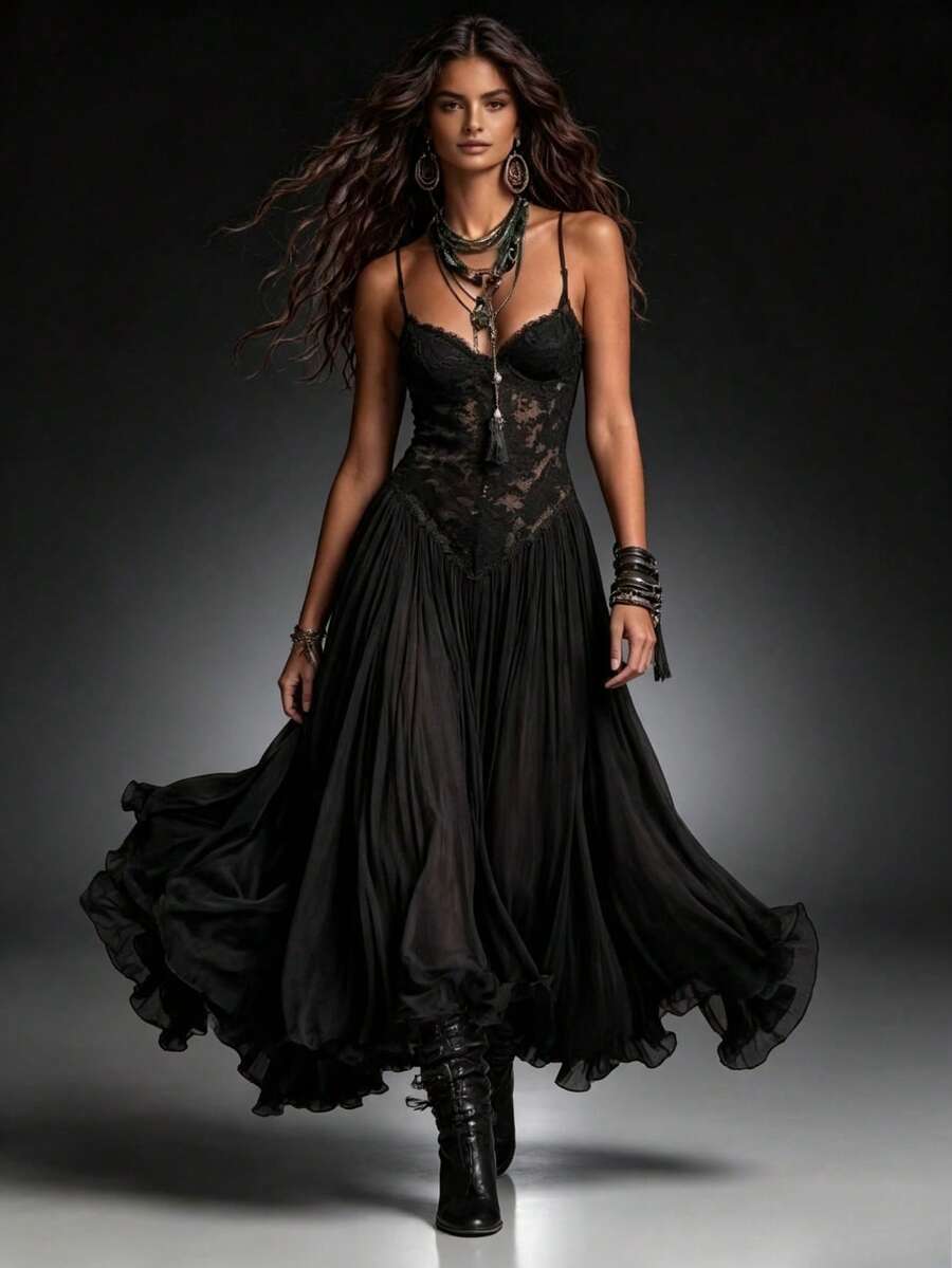 Women Midi Dresses - Black - View 1