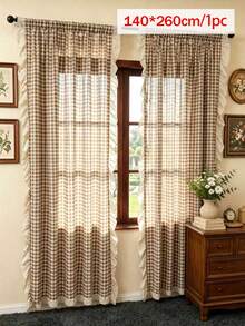 1pc American Vintage Style Ruffled Curtain, Room Divider Door Curtain, Suitable For Kitchen, Bedroom, Living Room, Daily Home, Holiday Party Atmosphere Decor - Coffee Brown - View 11