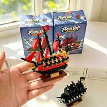 Mini Micro-Particle Pirate Ship ABS Resin Building Block Model 6-Piece Set, Children's Educational Stress Relief Assembly Toy, Creative DIY Assembly Decor. Home Atmosphere Decor, Suitable For Building Block Enthusiasts, Collectible Decor. Recommended For Halloween, Christmas, Back To School, Eid, Party And Other Holiday Gifts. - Multicolor - View 12