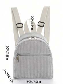 1pc Mini Cute Solid Color Corduroy Backpack, Suitable For Girls, Travel, Vacation, Holiday Gift - Grey - View 2