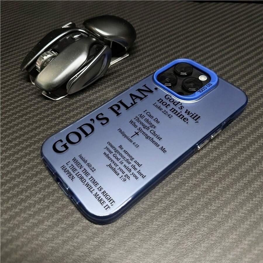 Phone Case - God'S Plan Pattern Phone Case, High Appearance Level, Fashionable And Easy Design, Hard Shell Protective Case Suitable For Iphone 17 Pro Max/ 16/ 15/ 14 Pro Max/ 13/ 12/ 11 Pro Max. Thin And Lightweight, Shockproof And Anti-Drop - 透藍 - 查看 1