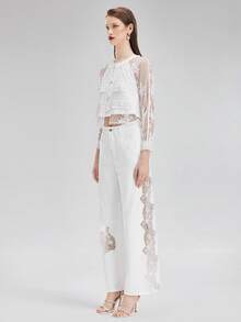 Rich Radi Q's Solid Color Woven Fabric Pearl Embroidered Top For Daily Wear, Dating, Vacation, All Seasons - White - View 5
